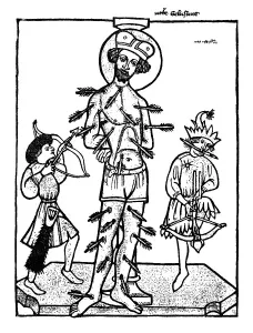 Saint Sebastian, wood engraving, 1410