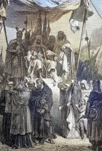 Saladin lets the captured Christians pass him by after the conquest of Jerusalem