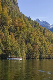 Salet with mountains, excursion steamer and Koenigssee in autumn