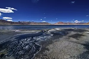 Salt lake Tso Kar. Himalaya mountains landscape with Tso Kar lake panorama