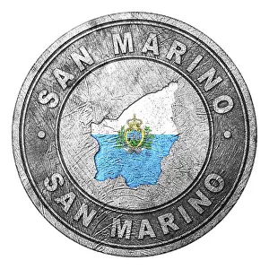 San Marino Flag Button with Map, Coin Style