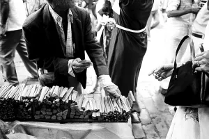 Sandalwood sticks for sale on Parsi New Year Mumbai Maharashtra India Asia 1983