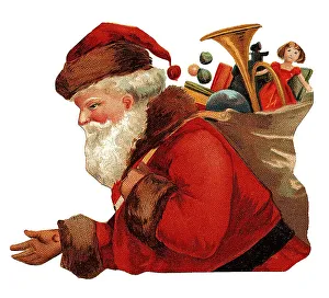 Santa bringing gifts, historical illustration