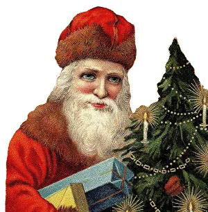 Santa Claus, Christmas trees, historical illustration