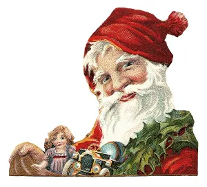 Santa Claus doll and toy car, historical illustrations