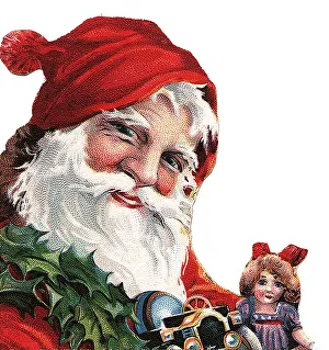 Santa Claus with toys, historical illustration