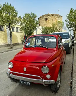 Sardinia, Red Fiat 500 in a street