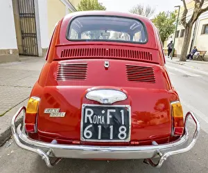 Sardinia, Red Fiat 500 in a street