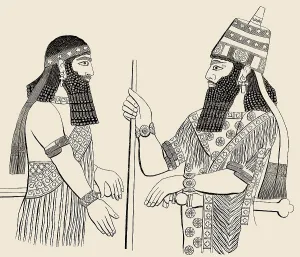 Sargon II (right) with his son Prince Sennacherib in a bas-relief of Dur-Sharrukin