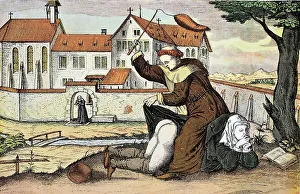 Satirical copper engraving on the vices of the monks
