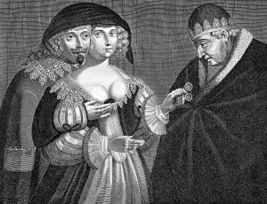Satirical depiction of an adulterous woman and the cuckold