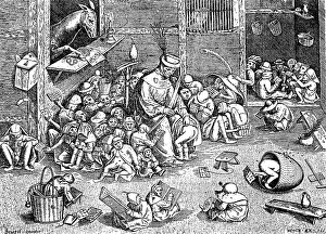 Satirical representation of a school scene