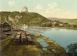 Sawmill, Liberation Hall and Danube near Kelheim in Bavaria
