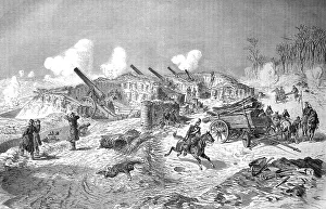 Saxon 24-pounder naval carronade siege battery in front of Fort de Rosny
