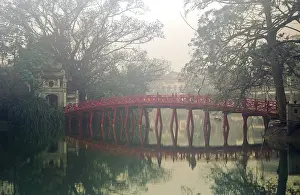 Scanned slide of a historical colour photograph of a scene at the Lake of the Returned Sword in Hanoi