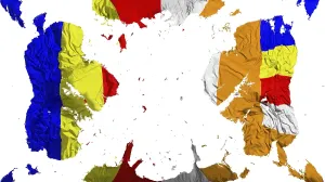 Scattered Buddhist flag, white background