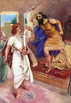 Scene from the biblical story, the conflict between King Saul and David is described in detail in the Bible