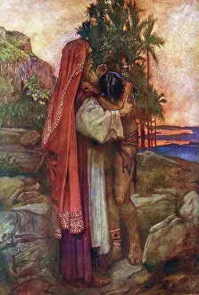 Scene from the biblical story, the famous biblical parable of the prodigal son
