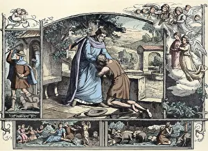 Scene from the biblical story, the famous biblical parable of the prodigal son