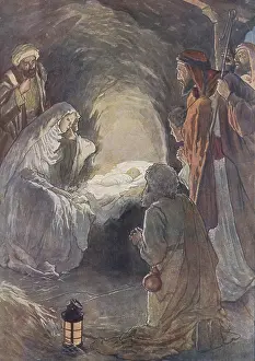 Scene from the biblical story, The story of the birth of Jesus and the shepherds