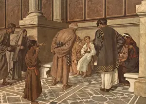 Scene from the biblical story, the story of the twelve-year-old Jesus in Tempe