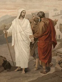 Scene from the biblical story, walk to Emmaus