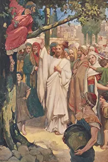 Scene from the biblical story, Zacchaeus lived in Jericho and was a chief tax collector