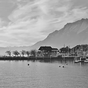 Scene in Brienz, lake Brienz and mountains