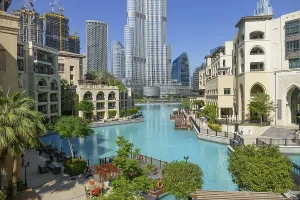 Scenery with Burj Khalifa building around the Burj Khalifa park in Dubai