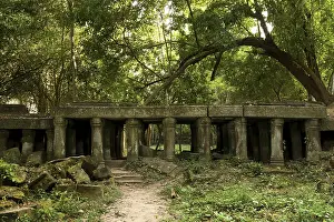 Scenic ancient Cambodian ruins in the jungle