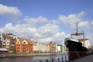 Scenic city of Gdansk by the river Motlawa in Poland