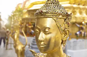 Scenic golden temple of emerald buddha Wat Phra Kaew in Bangkok