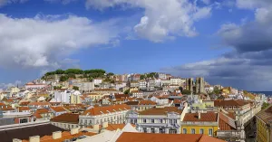 Scenic panoramic view of Lisbon historic Alfama district