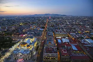 Scenic panoramic view of Mexico City historic center from the observation deck at the top of Latin American Tower Torre