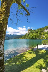 Scenic view of bled castle perched atop a cliff