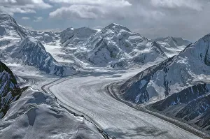 Scenic view of Fedchenko Glacier in Pamir mountains in Tajikistan
