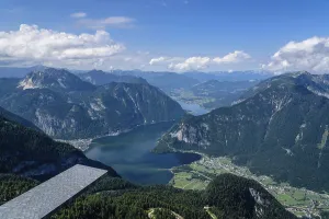 Scenic view of Five Fingers viewing platform in the Dachstein Mountains in the Alps a sunny day