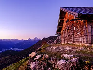 Scheibenkaser alpine hut in the morning light