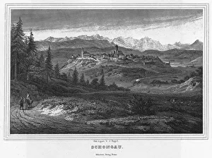 Schongau, drawing and engraving by J