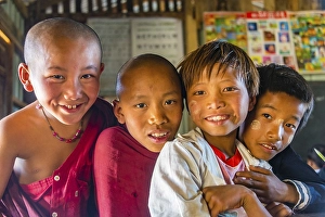 School children at school, posing for camera
