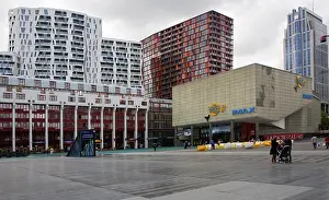 The Schouwburgplein designed by architect Adriaan Geuze modern city square on the roof of a car park