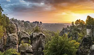 Category Mountain Landscapes Prints: Schrammsteine around the Bastei at sunrise