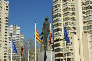 Sculpture and flags at the Europe square