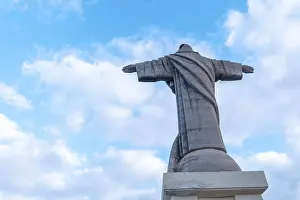 Sculpture detail of Mirador de Cristo Rei at sunset in Funchal in summer