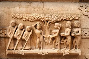 Sculpture of saint on the wall of panchasara parasvanath jain temple
