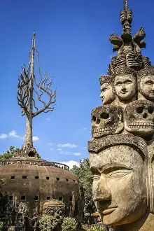 Sculptures in Buddha Park in Vientiane in Laos