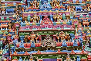 Sculptures on Hindu temple gopura tower