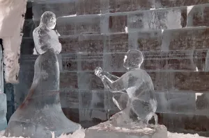 Sculptures of Ice in ice hotel Kiruna Sweden