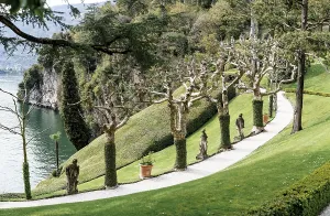 Sculptures in the plane tree alley on the hillside of Villa Balbianello