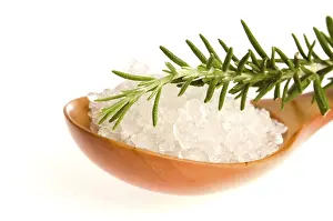 Sea salt with rosemary on a wooden spoon